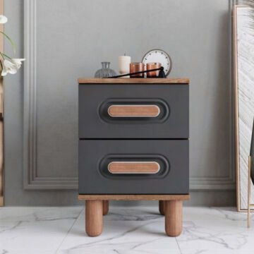 Otto 2 Çekmeceli Komodin / Komple MDF / Antrasit