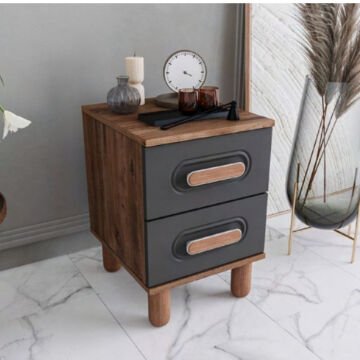 Otto 2 Çekmeceli Komodin / Komple MDF / Antrasit