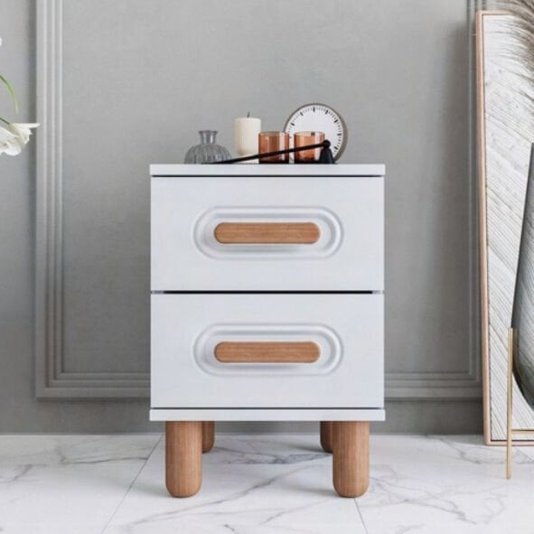 Otto 2 Çekmeceli Komodin / Komple MDF / Beyaz