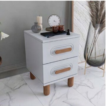 Otto 2 Çekmeceli Komodin / Komple MDF / Beyaz