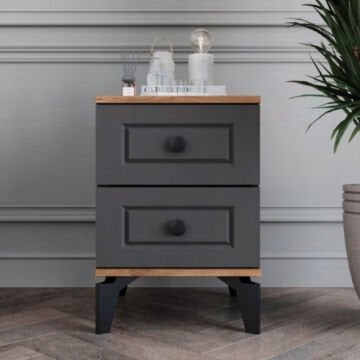 Panjur 2 Çekmeceli Komodin / Komple MDF / Antrasit