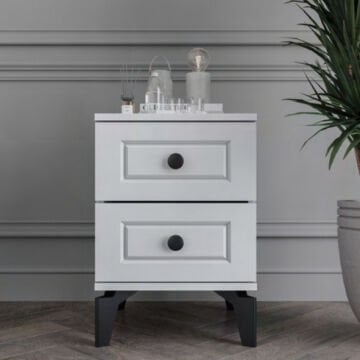 Panjur 2 Çekmeceli Komodin / Komple MDF / Beyaz