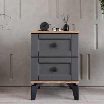 Silva 2 Çekmeceli Komodin / Komple MDF / Antrasit