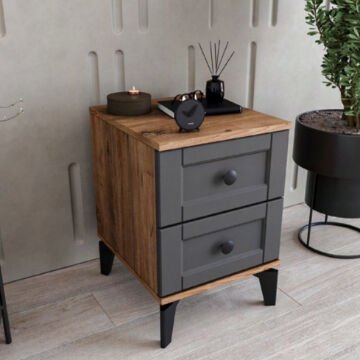 Silva 2 Çekmeceli Komodin / Komple MDF / Antrasit