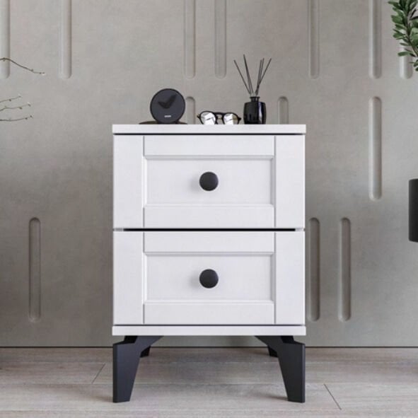 Silva 2 Çekmeceli Komodin / Komple MDF / Beyaz