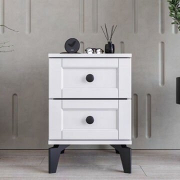 Silva 2 Çekmeceli Komodin / Komple MDF / Beyaz