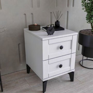 Silva 2 Çekmeceli Komodin / Komple MDF / Beyaz