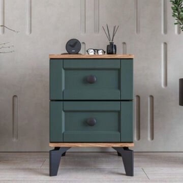 Silva 2 Çekmeceli Komodin / Komple MDF / Haki Yeşil