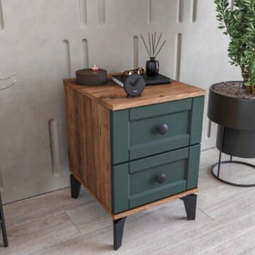Silva 2 Çekmeceli Komodin / Komple MDF / Haki Yeşil
