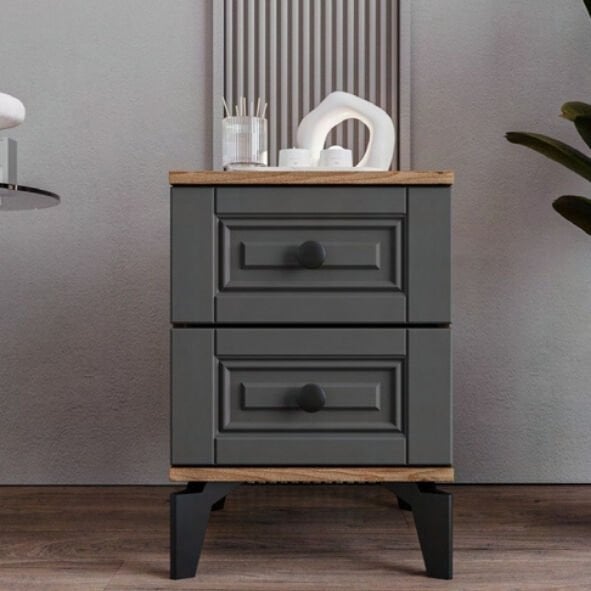 Terra 2 Çekmeceli Komodin / Komple MDF / Antrasit