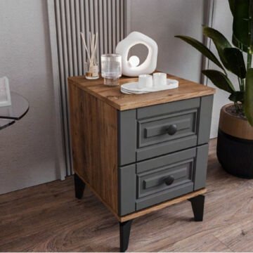 Terra 2 Çekmeceli Komodin / Komple MDF / Antrasit