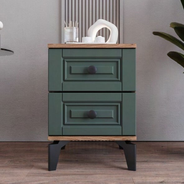 Terra 2 Çekmeceli Komodin / Komple MDF / Haki Yeşill