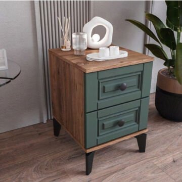 Terra 2 Çekmeceli Komodin / Komple MDF / Haki Yeşill