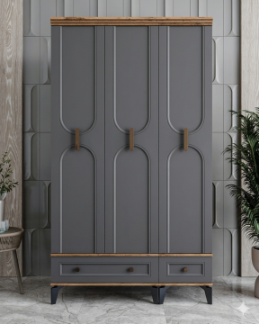 Loren 3 Kapılı Dolap  / Komple MDF / Antrasit