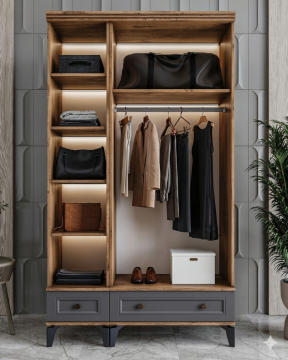 Loren 3 Kapılı Dolap  / Komple MDF / Antrasit