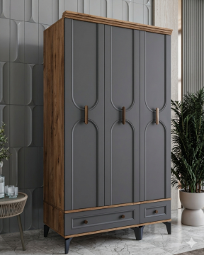 Loren 3 Kapılı Dolap  / Komple MDF / Antrasit