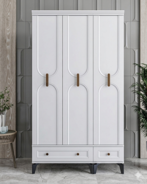 Loren 3 Kapılı Dolap  / Komple MDF / Beyaz