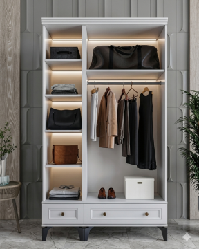 Loren 3 Kapılı Dolap  / Komple MDF / Beyaz