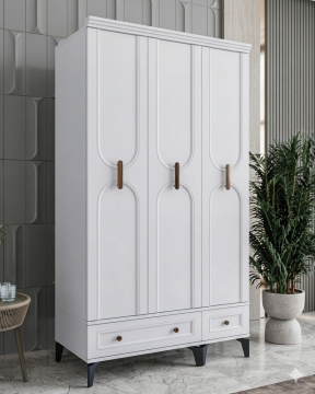 Loren 3 Kapılı Dolap  / Komple MDF / Beyaz