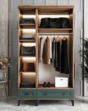 Loren 3 Kapılı Dolap  / Komple MDF / Haki Yeşil