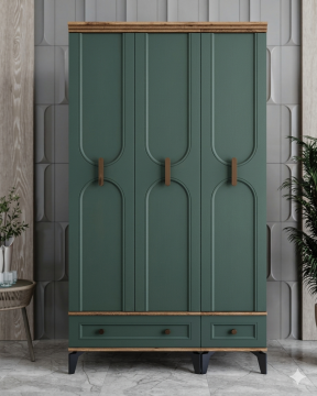 Loren 3 Kapılı Dolap  / Komple MDF / Haki Yeşil