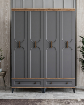 Loren 4 Kapılı Dolap / Komple MDF / Antrasit
