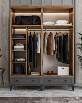 Loren 4 Kapılı Dolap / Komple MDF / Antrasit