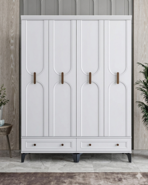 Loren 4 Kapılı Dolap / Komple MDF / Beyaz