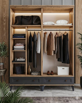 Loren 4 Kapılı Dolap / Komple MDF / Haki Yeşil