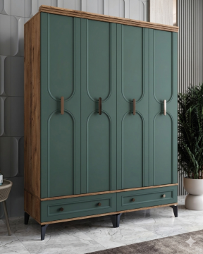 Loren 4 Kapılı Dolap / Komple MDF / Haki Yeşil