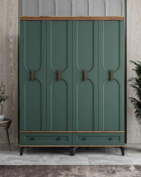 Loren 4 Kapılı Dolap / Komple MDF / Haki Yeşil