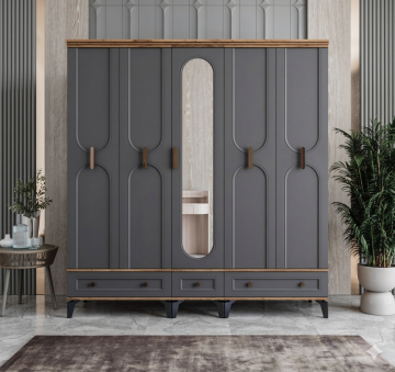 Loren 5 Kapılı Dolap / Komple MDF / Antrasit