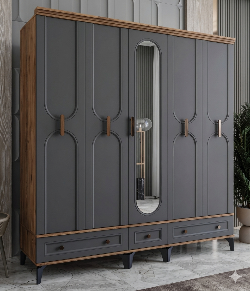 Loren 5 Kapılı Dolap / Komple MDF / Antrasit