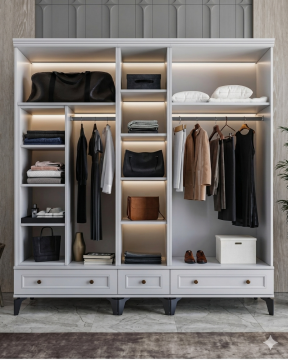 Loren 5 Kapılı Dolap / Komple MDF / Beyaz