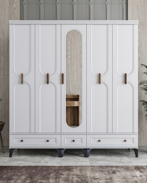 Loren 5 Kapılı Dolap / Komple MDF / Beyaz