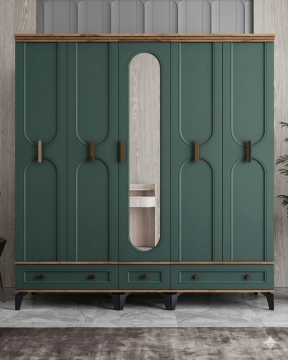 Loren 5 Kapılı Dolap / Komple MDF / Haki Yeşil