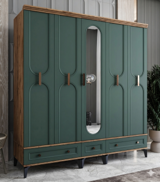 Loren 5 Kapılı Dolap / Komple MDF / Haki Yeşil
