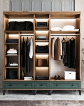 Loren 5 Kapılı Dolap / Komple MDF / Haki Yeşil