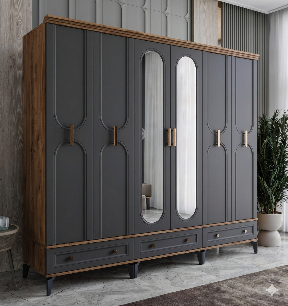 Loren 6 Kapılı Dolap / Komple MDF / Antrasit