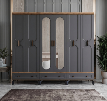 Loren 6 Kapılı Dolap / Komple MDF / Antrasit