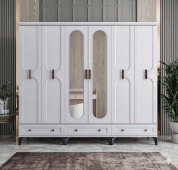 Loren 6 Kapılı Dolap / Komple MDF / Beyaz