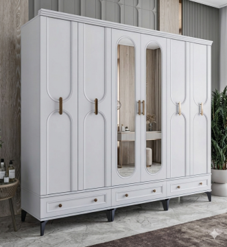 Loren 6 Kapılı Dolap / Komple MDF / Beyaz