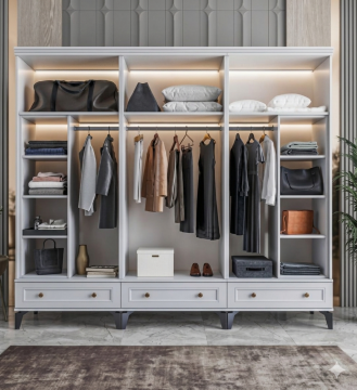 Loren 6 Kapılı Dolap / Komple MDF / Beyaz