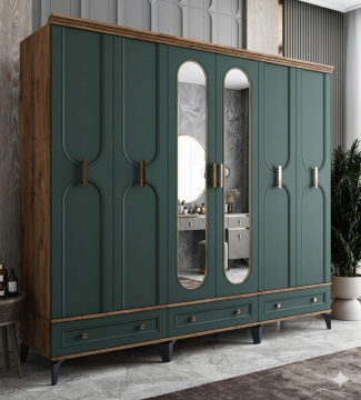 Loren 6 Kapılı Dolap / Komple MDF / Haki Yeşil