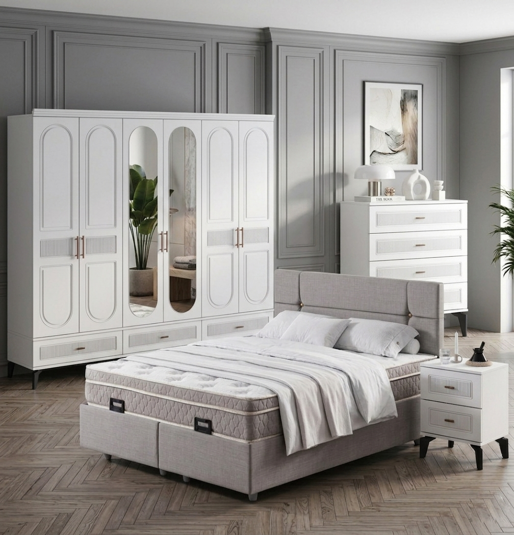 Libra Yatak Odası / Komple MDF / Beyaz