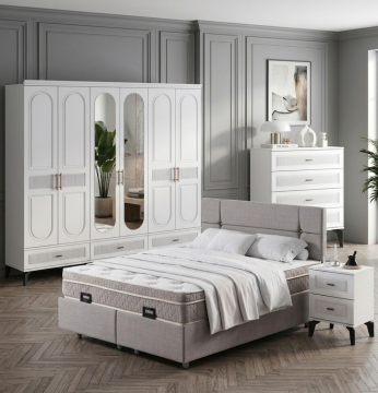 Libra Yatak Odası / Komple MDF / Beyaz