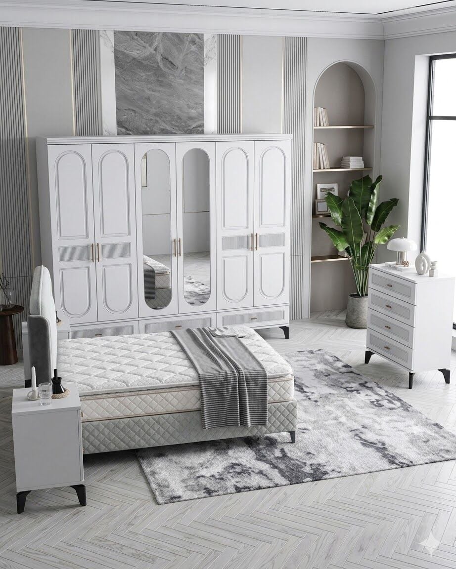 Libra Yatak Odası / Komple MDF / Beyaz