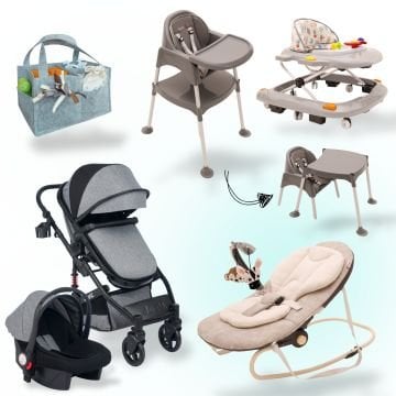 8 Parça Bebek Seti/Joell Bebek Arabası/Puset/Ana Kucağı/Mama Sandalyesi/Yürüteç/Organizer/Yağmurluk