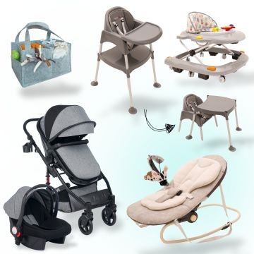 8 Parça Bebek Seti/Joell Bebek Arabası/Puset/Ana Kucağı/Mama Sandalyesi/Yürüteç/Organizer/Yağmurluk