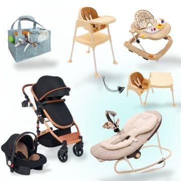 8 Parça Bebek Seti/Joell Bebek Arabası/Puset/Ana Kucağı/Mama Sandalyesi/Yürüteç/Organizer/Yağmurluk